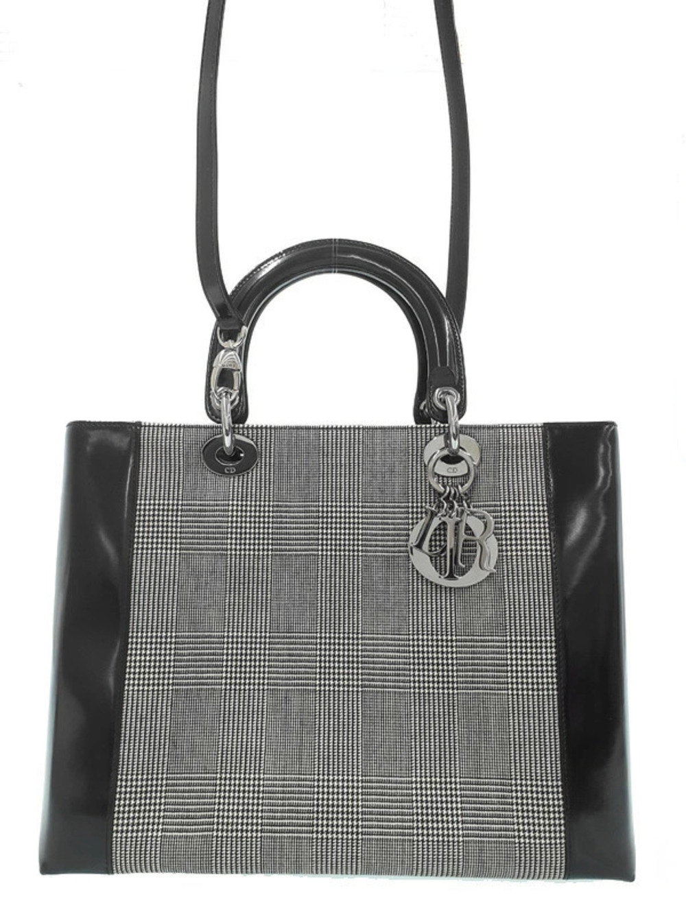 Christian Dior Houndstooth Canvas Leather Bag John Galliano era